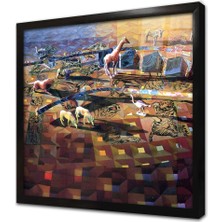 Tablosan Soyut Hayvanlar Çerçeveli Cam Tablo