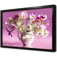 Tablosan Vazoda Papatya Çerçeveli Mdf Tablo