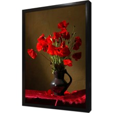 Tablosan Vazoda Kırmızı Çiçekler Çerçeveli Mdf Tablo