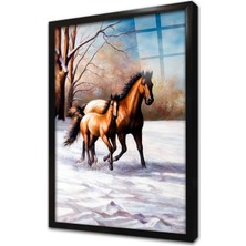 Tablosan Siyah Yeleli Ikili At Çerçeveli Cam Tablo