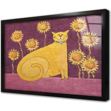 Tablosan Sarı Kedi Çerçeveli Cam Tablo
