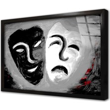 Tablosan Siyah ve Beyaz Maske Çerçeveli Cam Tablo