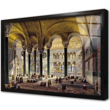 Tablosan Osmanlı Imparatorluğu Zamanı Ayasofya Camii Çerçeveli Cam Tablo