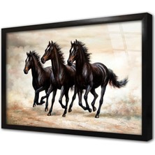 Tablosan Siyah Atlar Çerçeveli Cam Tablo
