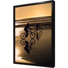 Tablosan Sahilde Bisiklet Süren Çocuk Çerçeveli Mdf Tablo