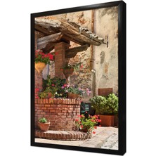 Tablosan Tuğla Kuyu Başında Çiçekler Çerçeveli Mdf Tablo