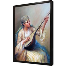 Tablosan Saz Çalan Kadın Çerçeveli Mdf Tablo