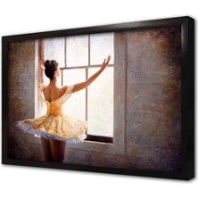 Tablosan Sarı Kıyafet Giymiş Balerin Kadın Çerçeveli Mdf Tablo