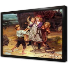 Tablosan Yengeç Yakalamış Çocuklar Çerçeveli Mdf Tablo