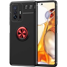 Caseart Xiaomi Mi 11T Kılıf Renkli Yüzüklü Manyetik Silikon Kapak Siyah - Kırmızı