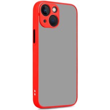 Caseart Apple iPhone 13 Mini Kamera Korumalı Silikon Kenarlı Renkli Düğmeli Mat Arka Kapak - Kırmızı