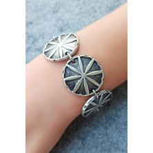 Fildişi Aksesuar Antik Gümüş Kaplama Dairesel Şekilli El Yapımı Ayarlanabilir Kadın Bileklik