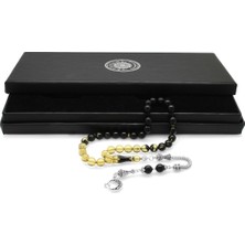 DAVİD BLACK Kararmaz Metal Ayyıldız Püsküllü Küre Kesim Süzme Siyah-Beyaz Ateş Kehribar Tesbih