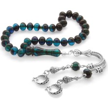 DAVİD BLACK Kararmaz Metal Ayyıldız Püsküllü Tekerlek Kesim Süzme Turkuaz-Siyah Ateş Kehribar Tesbih