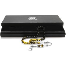 DAVİD BLACK Kararmaz Metal Ayyıldız Püsküllü Küre Kesim Sarı-Siyah Ateş Kehribar Tesbih