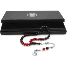 DAVİD BLACK Kararmaz Metal Ayyıldız Püsküllü Küre Kesim Süzme Kırmızı-Siyah Ateş Kehribar Tesbih