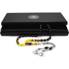 DAVİD BLACK Kararmaz Metal Ayyıldız Püsküllü Arpa Kesim Süzme Bala-Siyah Ateş Kehribar Tesbih