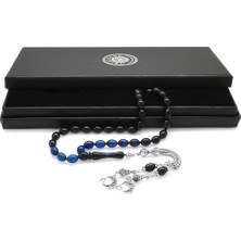 DAVİD BLACK Kararmaz Metal Ayyıldız Püsküllü Arpa Kesim Süzme Mavi-Siyah Sıkma Kehribar Tesbih