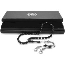 DAVİD BLACK Kararmaz Metal Ayyıldız Püsküllü Arpa Kesim Siyah Sıkma Kehribar Tesbih