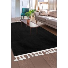 Dijidekor Dijidekor Siyah  Post Dokuma Halı Saçaklı Peluş Yumuşacık Kaymaz Antibakteriyel 100X300