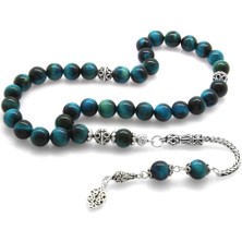 DAVİD BLACK 925 Ayar Gümüş Püsküllü Küre Kesim Turkuaz Kaplangözü Doğaltaş Tesbih