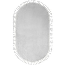 Diji Dekor Dijidekor Açık Gri Oval Post Dokuma Halı Saçaklı Peluş Yumuşacık Kaymaz 40X60