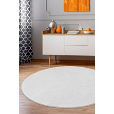 Dijidekor Dijidekor Beyaz Yuvarlak Post Dokuma Halı Peluş Yumuşacık Kaymaz Antibakteriyel 130X130