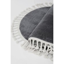 Dijidekor Dijidekor Koyu Gri Oval Post Dokuma Halı Saçaklı Peluş Yumuşacık Kaymaz Antibakteriyel 100X300