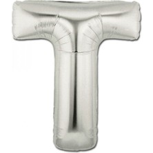 Dipak Gümüş Renk T Harfi Folyo Balon 34 Inç 76 cm