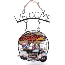 Sinerji Shop Dekoratif Metal Kapı Welcome Motosiklet Dekorlu Hediyelik