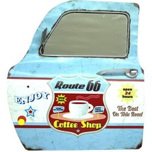 Sinerji Shop Dekoratif Route 66 Coffeetemalı Mavi Araba Kapısı Ayna