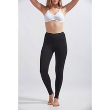 Kadın Siyah Pamuklu Likralı Uzun Tayt