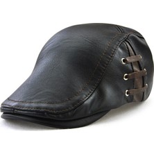 Afun Siyah Moda Faux Deri Bere Şapka Casquette Kap Şapkalar Erkekler Içın Eşlikler Eş Şapkası Gorras Planas Düz Kapaklar Pu  (Yurt Dışından)