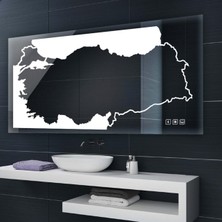 Global Led Mirror 70 x 120 cm Türkiye Haritalı Dokunmatik Tuşlu Ledli Banyo Aynası
