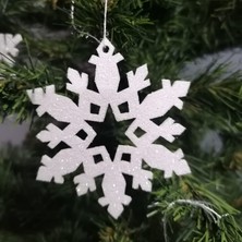 Leylaser Beyaz Kar Tanesi Simli Eva Ağaç ve Hediye Süsü 8X8CM 6lı