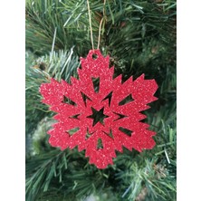 Leylaser Kırmızı Kar Tanesi Simli Eva Ağaç ve Hediye Süsü 8X8CM 6lı