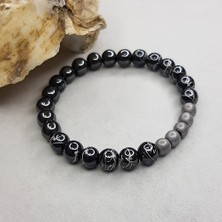 Tonstyle TS000153 - Doğal Desenli ve Mat Hematit Taşı 8 mm Doğaltaş El İşi/Tasarım Erkek  Bileklik