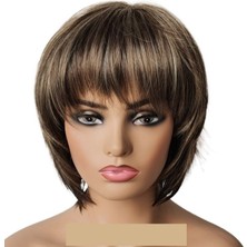 Kadın Saç Sentetik Karışık Sarışın Kahverengi Kısa Peruk Doğal Saç Peruk Kadınlar Içın Isıya Dayanıklı Saç Peruk (Yurt Dışından)