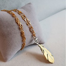 Tonstyle TS000687  - Sarı Çelik, Tüy Figürü, Çelik Zincir Paslanmaz Çelik Kadın  Kolye