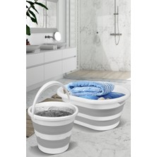 Meleni Home 2'li Set Katlanabilir Çamaşır Sepeti Katlanabilir Akordiyon Su Kovası Yeni Nesil Temizlik Seti