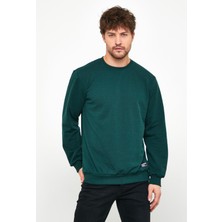 mmetalic Erkek Koyu Yeşil Basic Bisiklet Yaka Sweatshirt