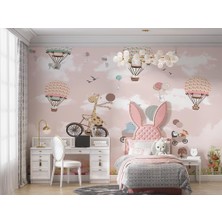 Özel Duvarlar Gökyüzünde Bisiklet Süren Zürafa ve Arkadaşları Duvar Kağıdı