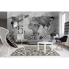 Özel Duvarlar Siyah - Gri - Beyaz Dünya Haritası Duvar Kağıdı