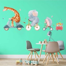 Kt Grup  bisikletli Şirin Hayvanlar Duvar Sticker Seti