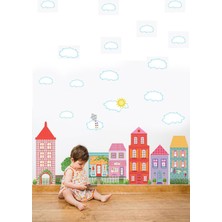 Kt Grup Rengarenk Evler ve Bulutlar Çocuk Odası Duvar Sticker