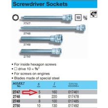 Hazet 2747 Muhtelif Motor Civatalari Icin 5 mm Allen 160 mm