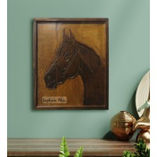BK Kişiye Özel At Kabartma Figürlü Özel Yapım Ahşap Çerçeveli Tablo
