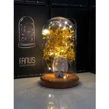 By Lamp Işıklı Fanus Mavi Tavşan ve Çiçek Figürlü Lamba (Ahşap Taban)
