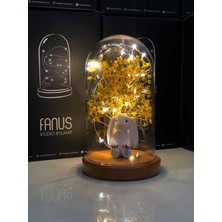 By Lamp Işıklı Fanus Mavi Tavşan ve Çiçek Figürlü Lamba (Ahşap Taban)