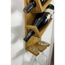 O&A Wood Doğal Ahşap Vintage Şaraplık, 2 Şişe 2 Kadeh Bölmeli Ahşap Şaraplık Açık Meşe